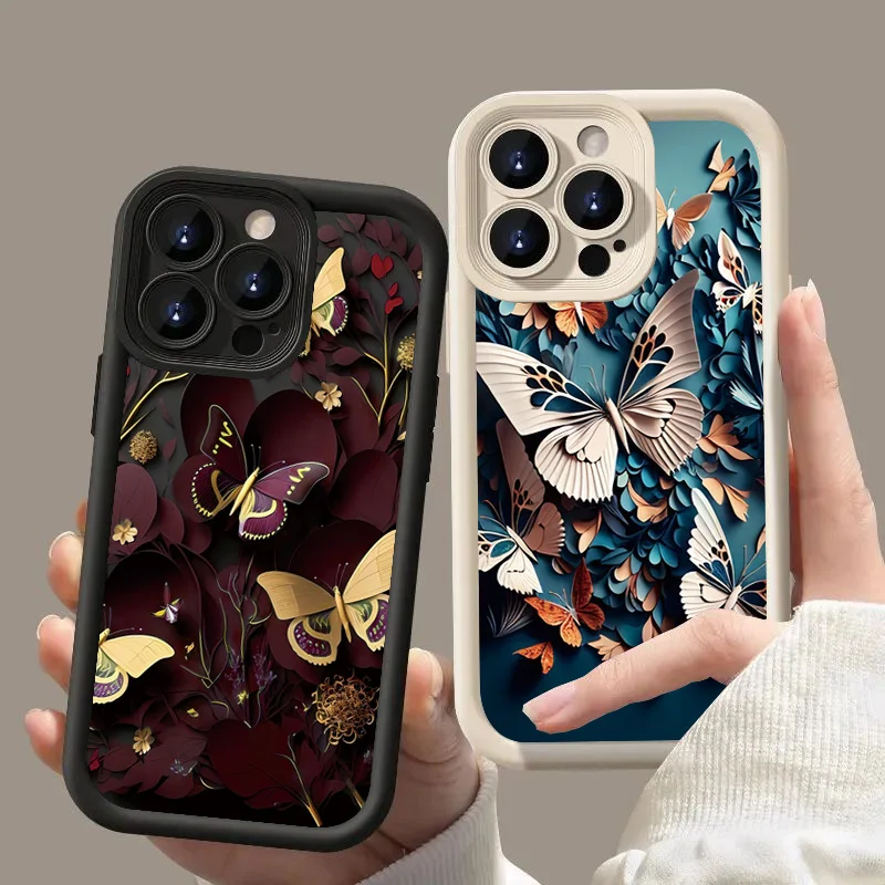 Butterfly Floral Burgundy Painting Case For Xiaomi Redmi Note 13 4G 10 11 12 14 Pro Plus 5G 11S 12S Redmi 13C 12C 14C 4G Cover