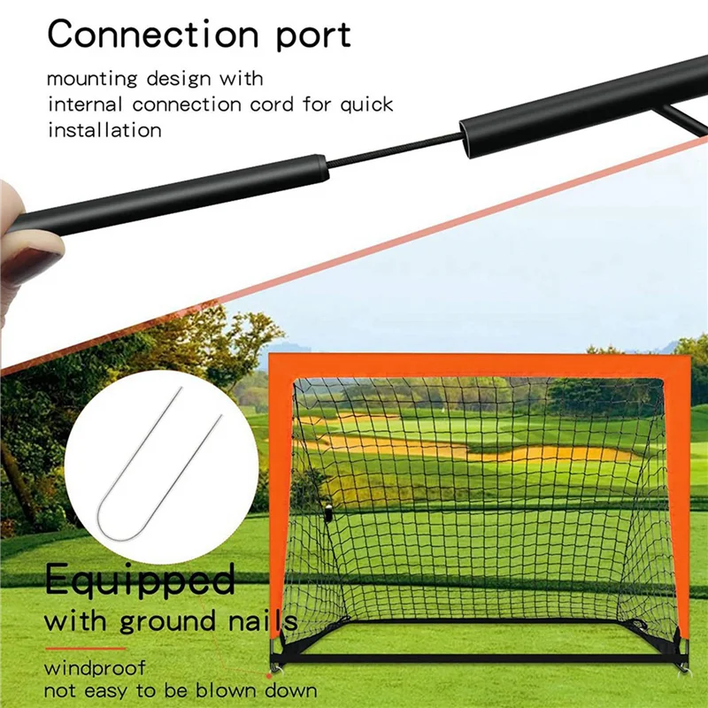 YHOLI-2X 오렌지 어린이 축구 골대 휴대용 접이식 모바일 훈련 축구 골대