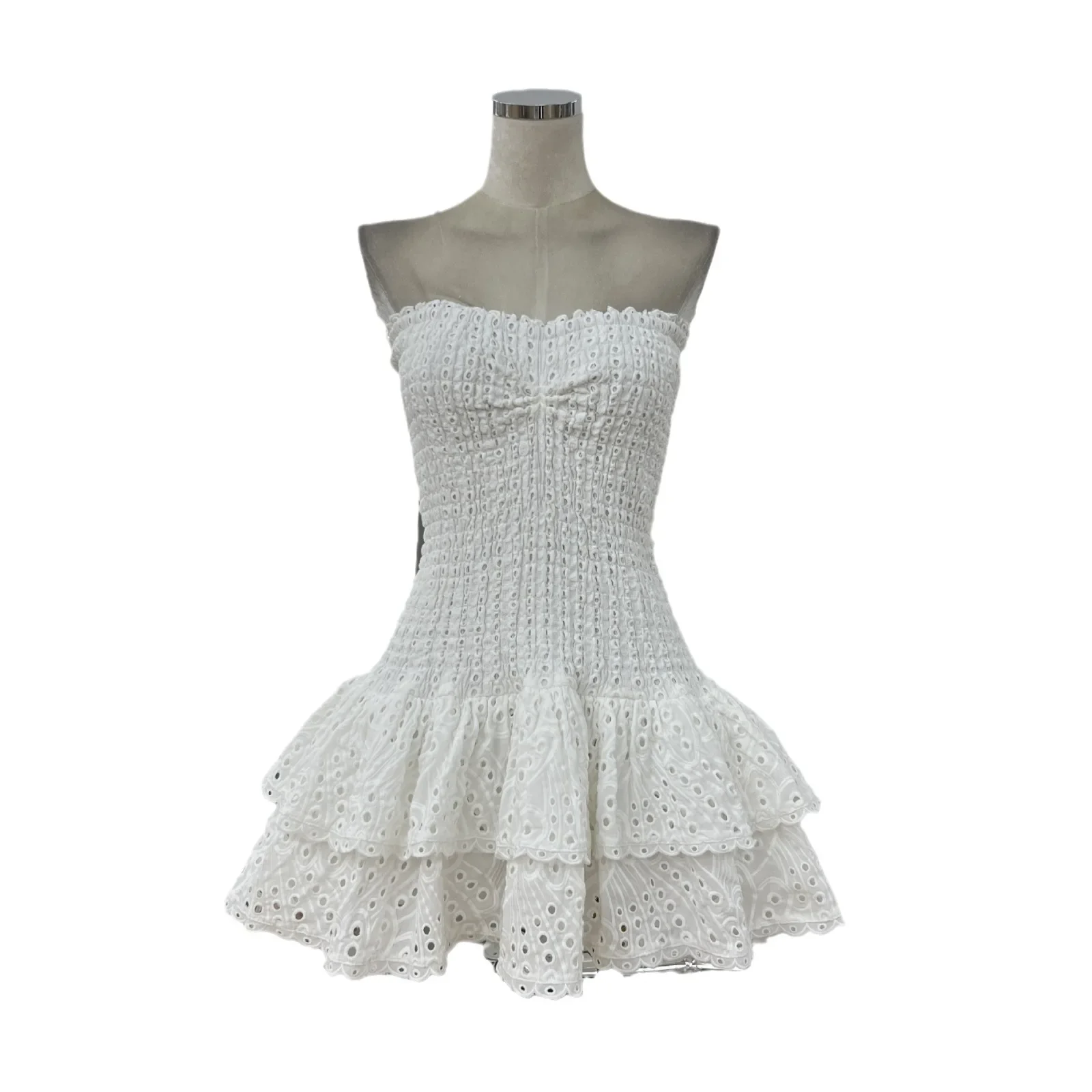 Luksusowe hafty krótkie sukienki z nadrukiem kobiety 2025 letnie wakacje rozciągliwy gorset gorset wzburzyć sukienka z ciastem elegancka impreza Vestidos