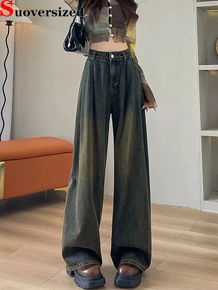 

Прямые винтажные джинсы, женские повседневные мешковатые широкие джинсовые брюки с высокой талией, модные свободные уличные брюки в стиле ретро Vaqueros