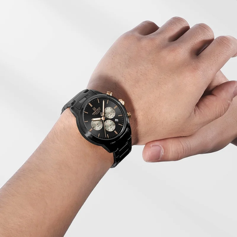 NAVIFORCE Men Quartz Chronograph Watch Waterproof Date Display Steel Strap Male Fashion Unique Design Luxury Wristwatch Gift Box view 2