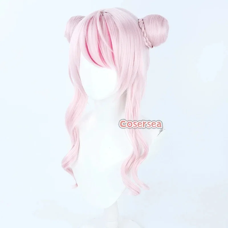 코스어시 타나카 히메 코스프레 가발 (번 포함) 버추얼 유튜버 타나카 히메 50cm 롱 웨이브 핑크 가발 합성 섬유 내열성