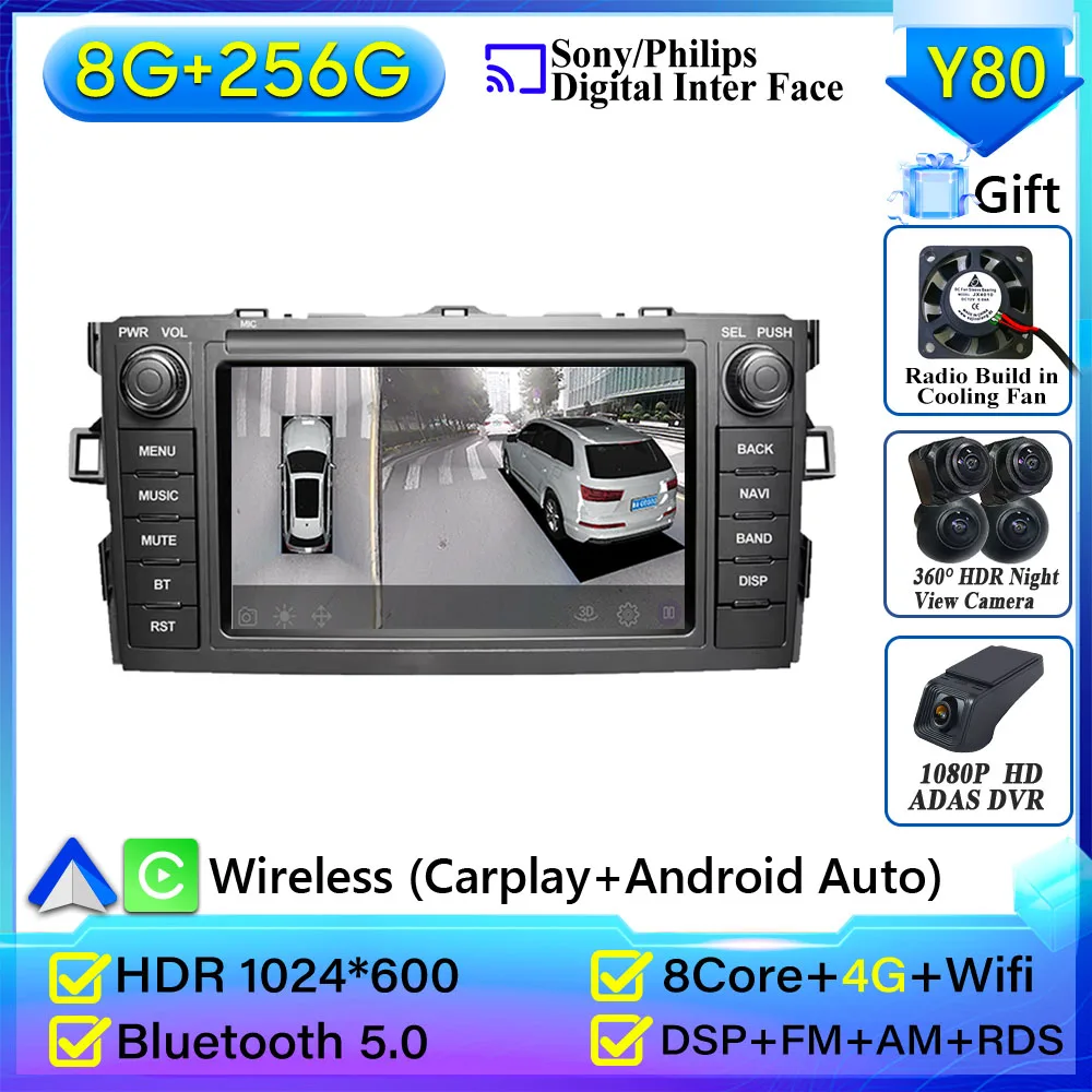 Voor Toyota Auris Corolla 2006-2012 Autoradio Navigatie GPS Android Auto Stereo Scherm Video Carplay Video Geen 2din Video