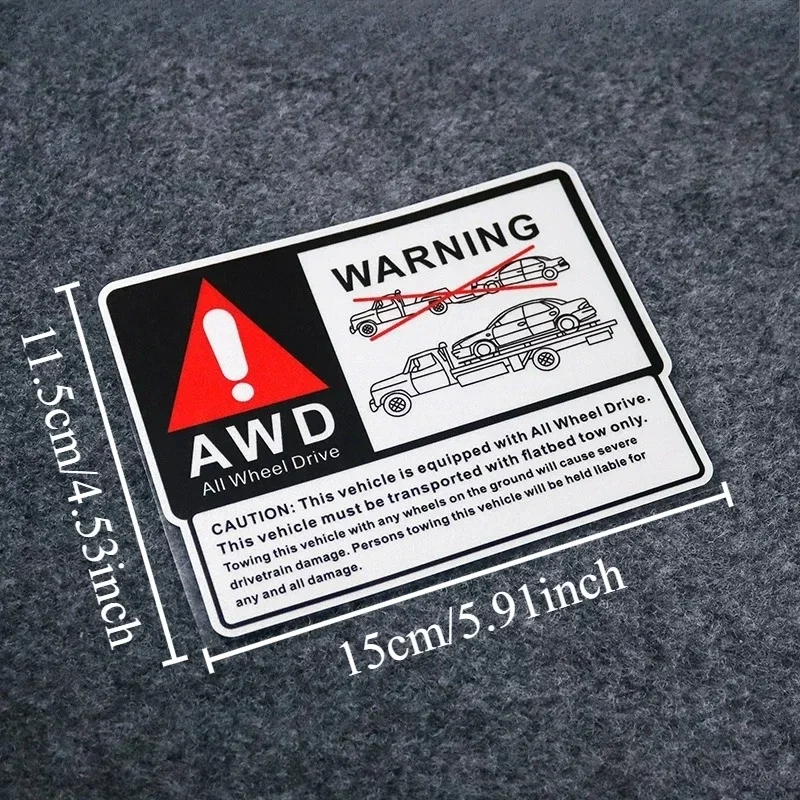 AWD Warning Sticker, Flat Tow Caution, Waterproof Vinyl Drivetrain Reminder Decal For SUV Truck Window Body Decor