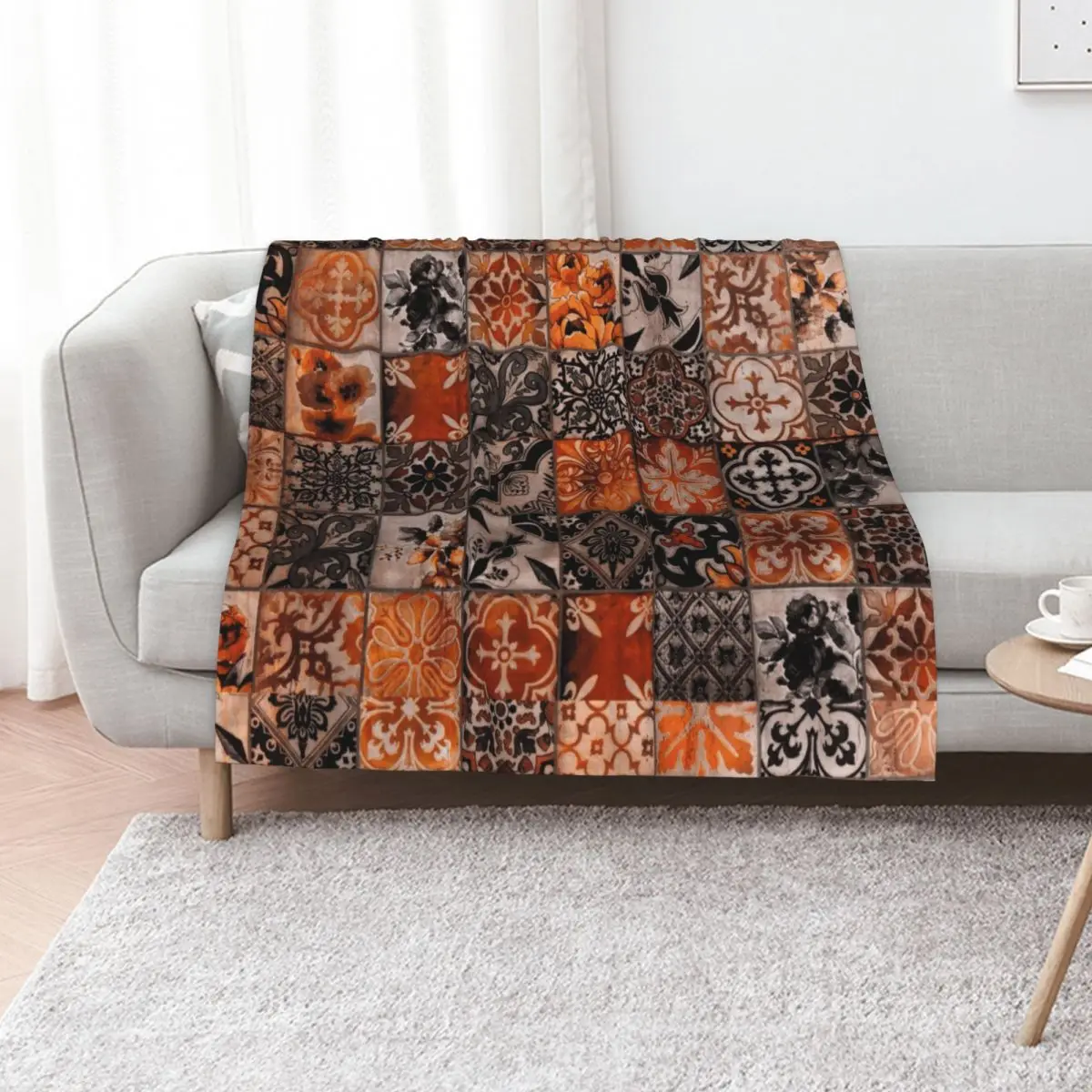 

Orange Tiles Throw Blanket Beach Loose Summer Plaid on the sofa Blankets