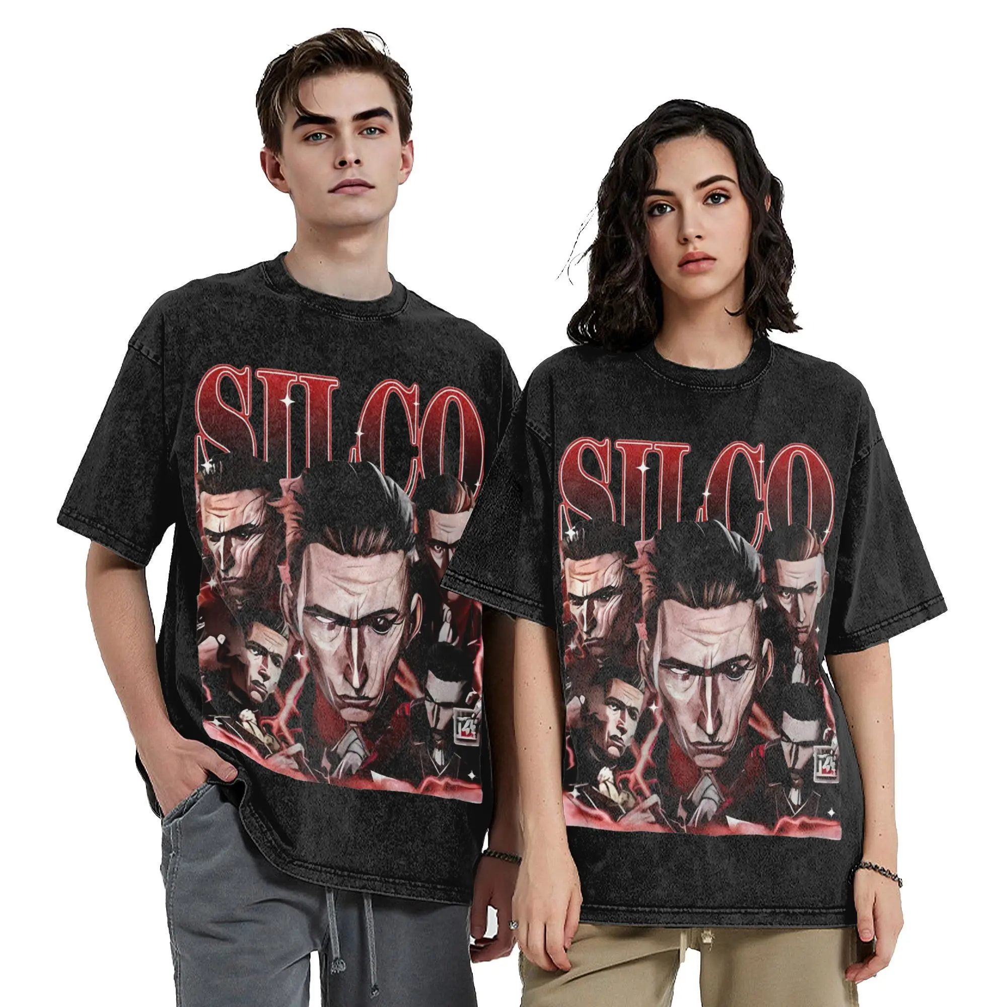 Washed T Shirts Silco Arcane Dark Villain Hip Hop Vintage T-Shirts Oversize L-Leagues of Legend Streetwear Cotton Tees Men Women