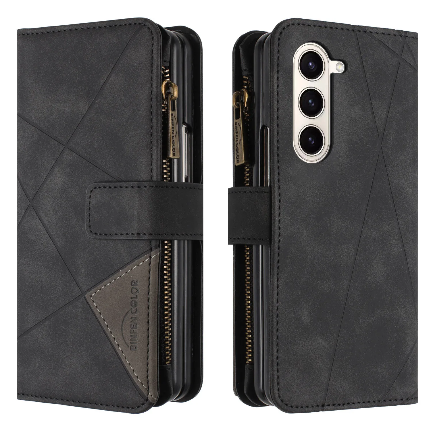 For Samsung Galaxy Z Fold 6 5 4 3 Case Newly Luxury Rhombus Zippered Wallet Leather Folding All-inclusive Shockproof Hard Cover