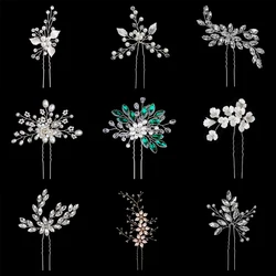 Women Flower Hairpin Stick Wedding Bridal Crystal Pearl Hairpin U Shaped Hair Clip Barrettes Hair Accessories Wholesale