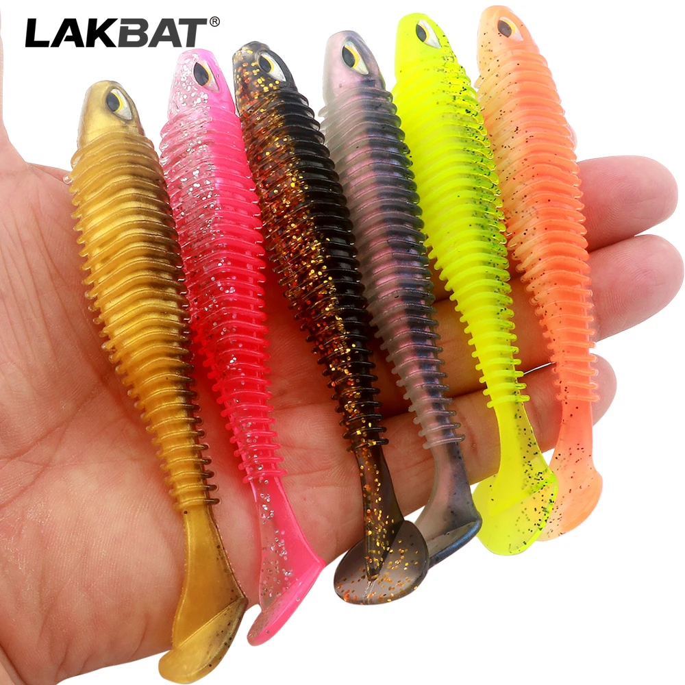 LAKBAT 5/10 Stück große, weiche Silikon-Tail-Worm-Köder, 6,5/7,5/10,5 cm Offset-Crank-Haken-Köder, Angelzubehör für Süßwasser-Karpfenfischen