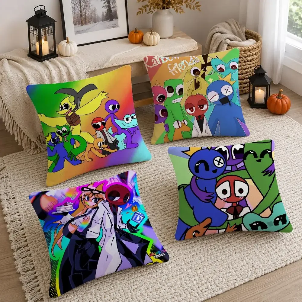 Funda de cojín de peluche suave y esponjoso con diseño de los personajes de Rainbow Friends, ideal como cojín decorativo para el sofá, el dormitorio o para decorar el hogar.