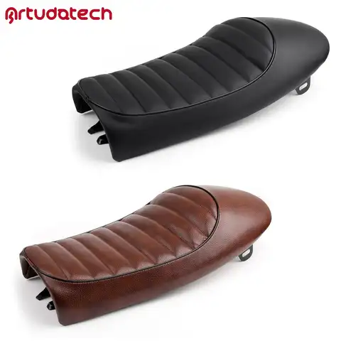 Artudatech Universal Motorcycle Flat Hump Cafe Racer Vintage Brat Scrambler Seat in Black