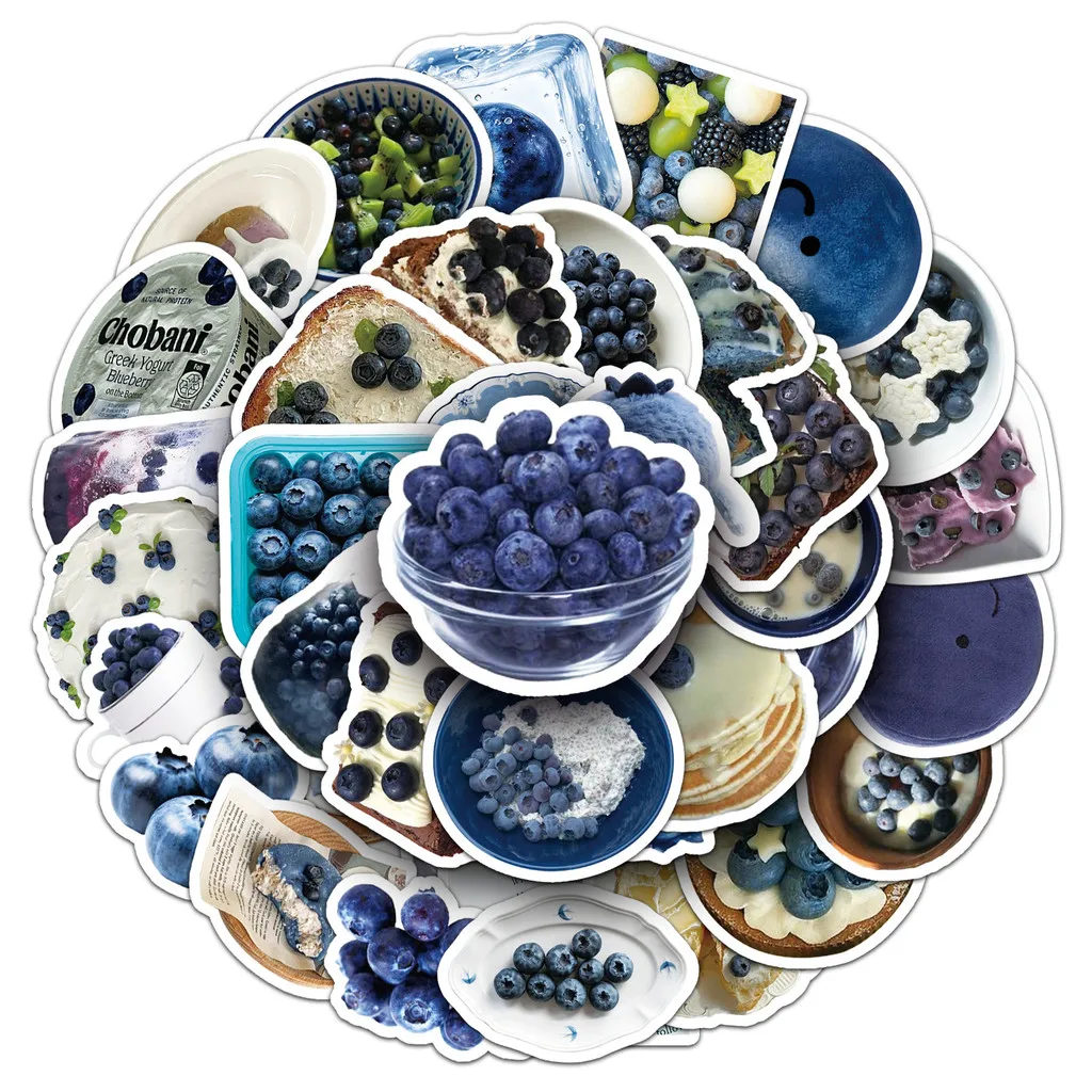 50 Pcs Blueberry INS Style Stickers Delicious Fruit Cake Dessert Journal DIY Supplies Waterproof Decor Decals AnimeWorlds Store