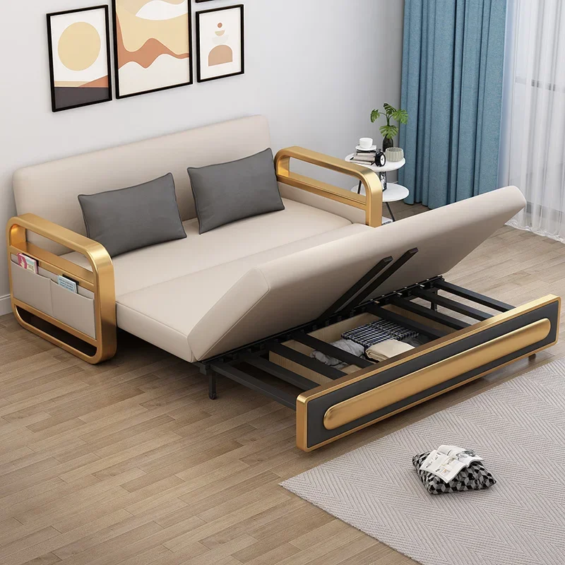 Red Sofa Bed Dual-Use Multi-Functional Foldable Storage Small Living Room Push-Pull Single Double Sofa Bed Technology Cloth Netw