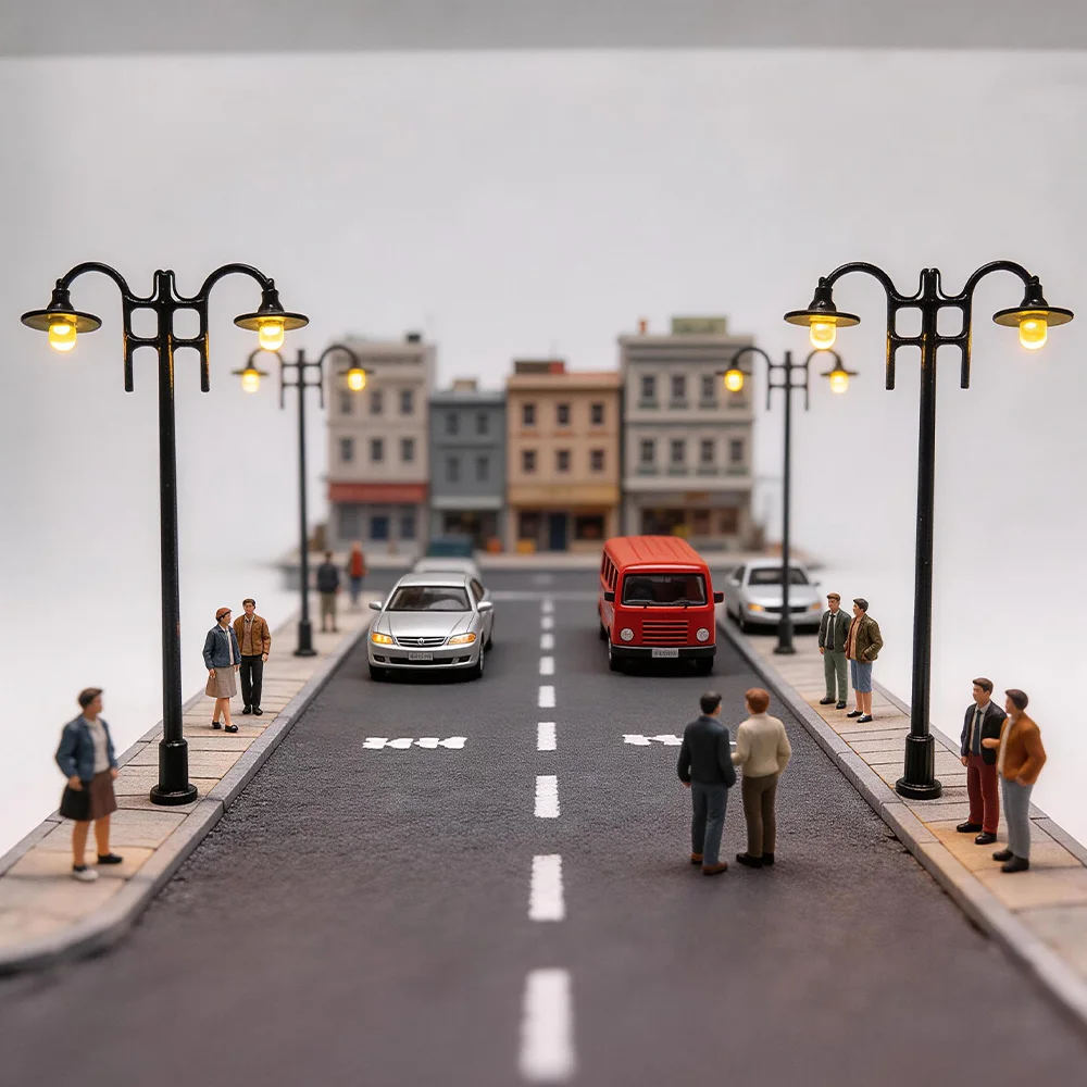 2Pcs Miniature Street Lamp 12V Single/Double Head Lights DIY Micro Landscape Railway Train Garden Decor Model Accessories view 6