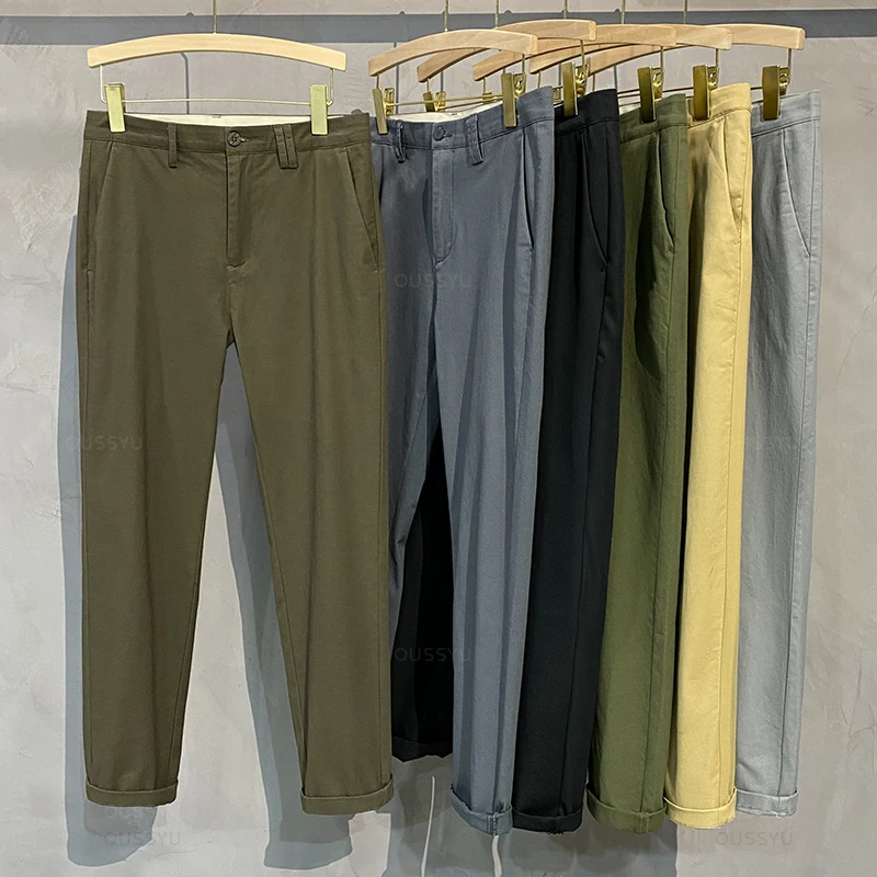 Brand Clothing 98%Cotton Solid Color Casual Pants Men Business Fashion Comfortable Stretch Classic Straigh Trousers Male 6 Color