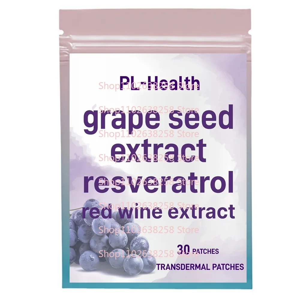 

30 Patches Grape Seed Transdermal Patches with Resveratrol & Red Wine for Heart, Brain, Cell, & Skin Health Support