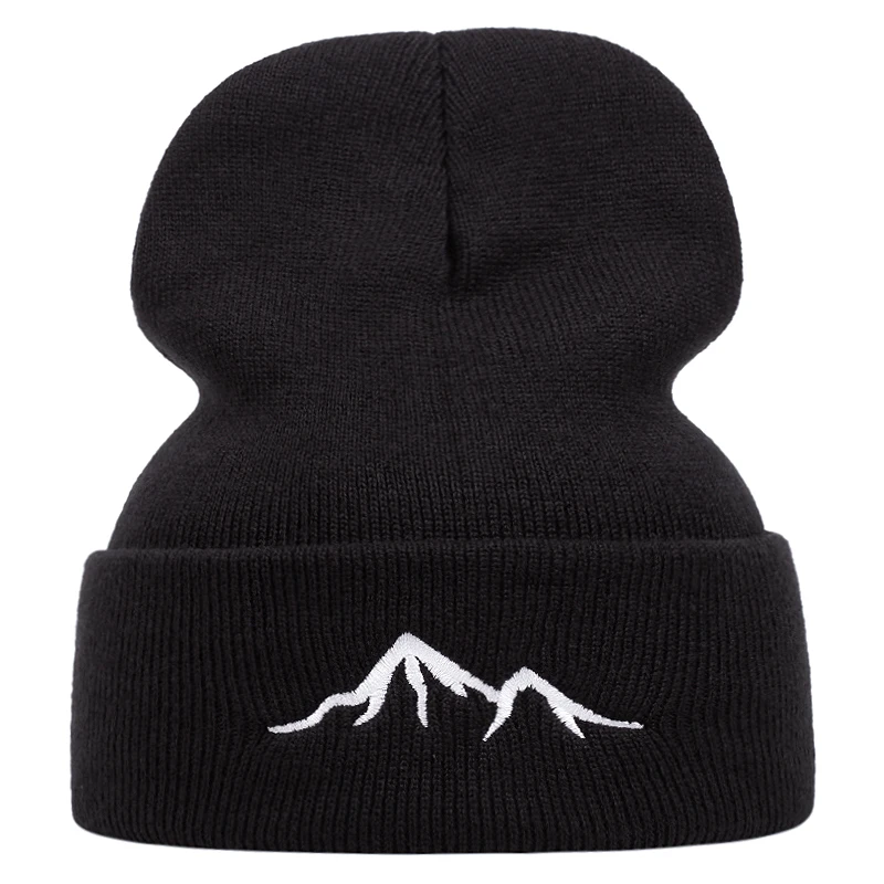 Mountain scenery embroidered knitted hat, warm woolen hat for autumn and winter outdoor sports events, casual