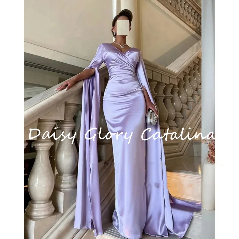 

Purple Satin Evening Dresses Mermaid Split V-Neck Long Sleeves Arabic Dubai Formal Prom Party Dress For Women فساتين السهرة 2024