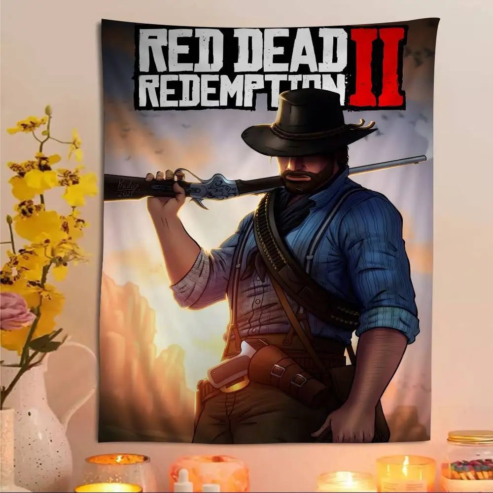Red Dead Redemption 2 Game Anime Tapestry Hippie Flower Wall Carpets Dorm Decor Cheap Hippie Wall Hanging
