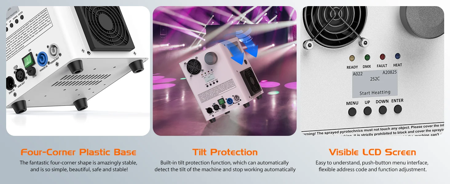 U'King 800W Kaltfunkeneffektmaschine DMX-Steuerung Bühnenausrüstung Top-Sprüh-Elektronik-Blumenmaschine für Shows und Weihnachten – Detail 5