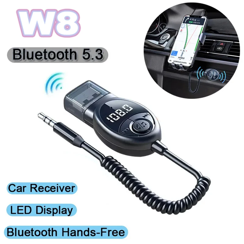 Bluetooth 5.3 Wireless Car Fm Transmitter Auxiliary Adapter Usb 3.5Mm Jack Audio Music Microphone Hands-Free Adapter Car Speaker