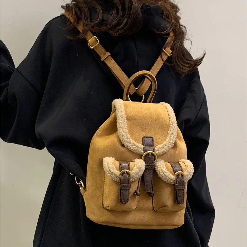 Retro Small Cute PU Leather Backpack Women 2024 New Autumn Winter Fashion College Student Bags Korean Luxury Travel Backpacks