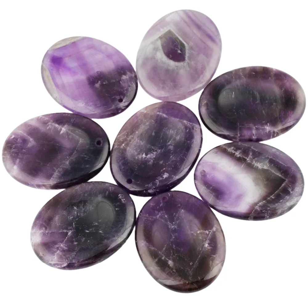 Worry Stone Pendant Oval Natural Amethyst Crystal Rose Quartz Sunken Healing Reiki Unisex Pendants Jewelry Accessories