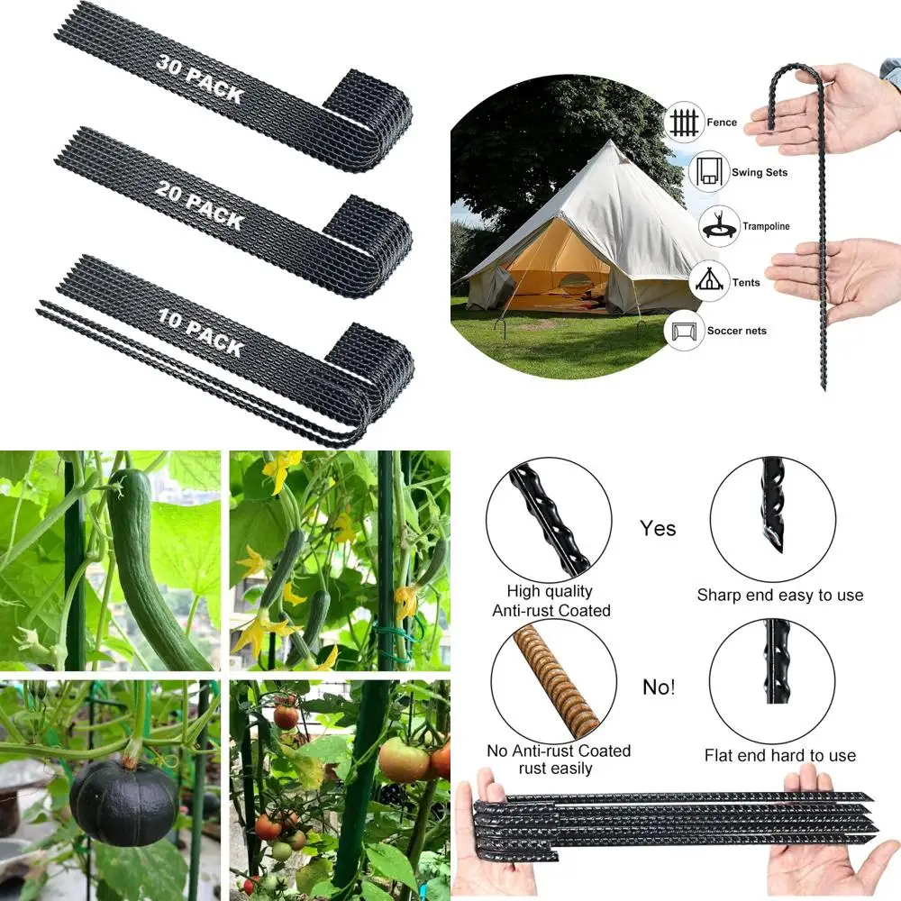 

Heavy-Duty 16 Inch J Hook Rebar Stakes for Ground Anchoring, Soil, Tent, Swing Set, Fence, and Rust-Resistant Metal Stakes