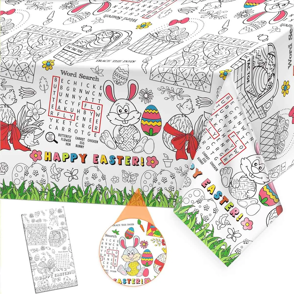 Easter DIY Coloring Tablecloth Waterproof Biodegradable Tablecover for Kids Birthday Crafts Gift School Kindergarten Supplies