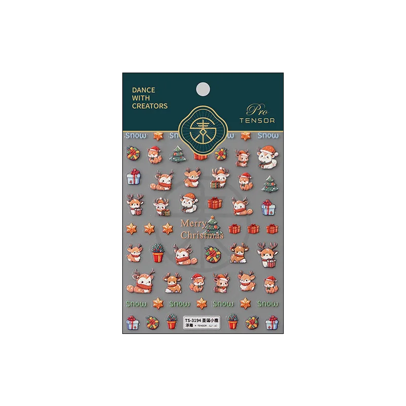 5d novo artesanato etiqueta do prego de alta qualidade bonito adesivo design tridimensional natal veados decoração da arte do prego adesivo