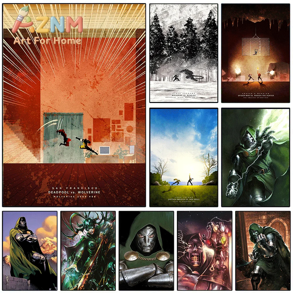 AZNM Deadpool, Wolverine, Doctor Doom: cuadro decorativo para pared, impresión sin marco, para decorar el hogar, póster, ideal para los fans de los cómics de Marvel, decoración para el dormitorio.