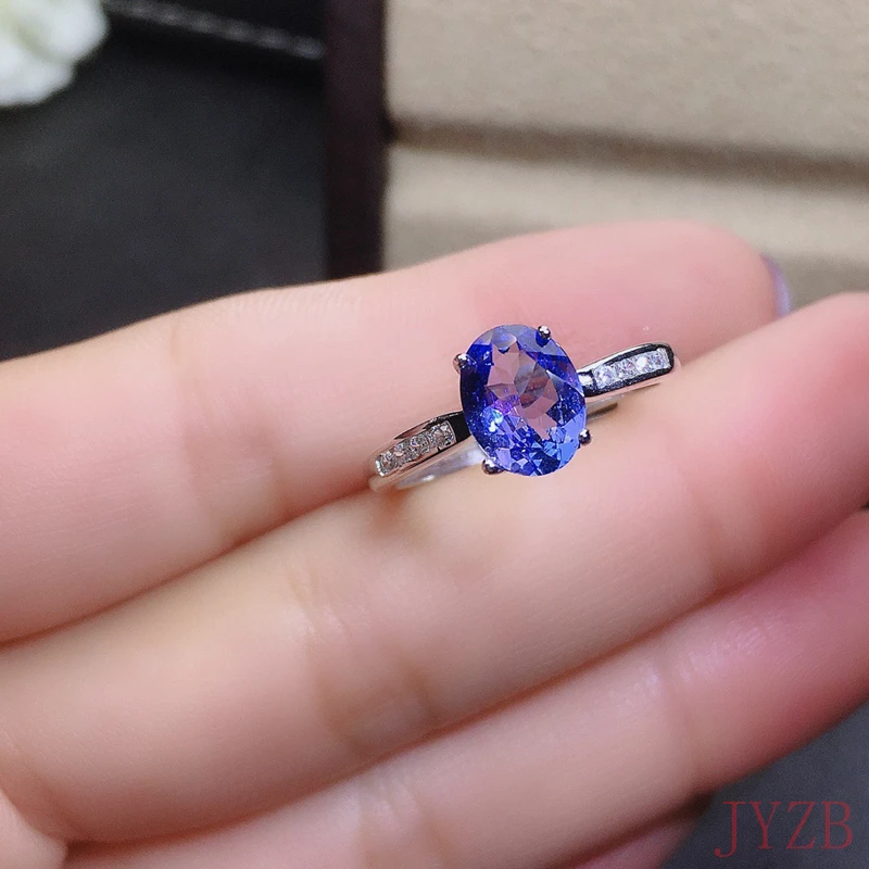 

Jewelry 925 Silver Light Luxury Ring daily wear a 6x8mm100% natural Tanzanite ring