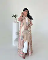 Abaya Miyake élégante à imprimé vintage, ouverte sur le devant, légère et fluide, coupe ample, mode modeste pour femmes, long kimono cardigan 1