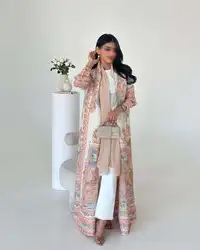 Manteau long imprimé rétro pour femmes, Abaya musulmane à manches longues, mode saoudienne, ceinture déformée, automne