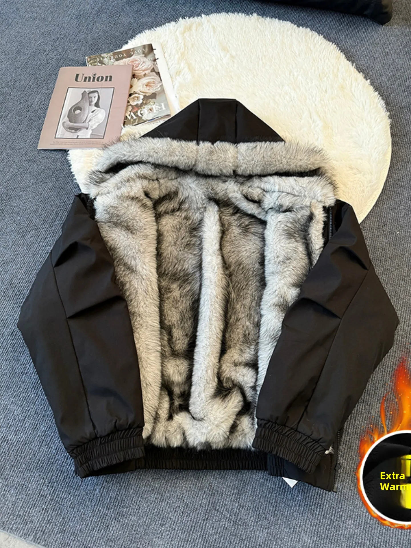 

Men's Winter Thiened Fce Lined Hooded Cotton Jaet Wolf Tone Mountain Eagle Coat Warm Youth Faion Online Exclusive