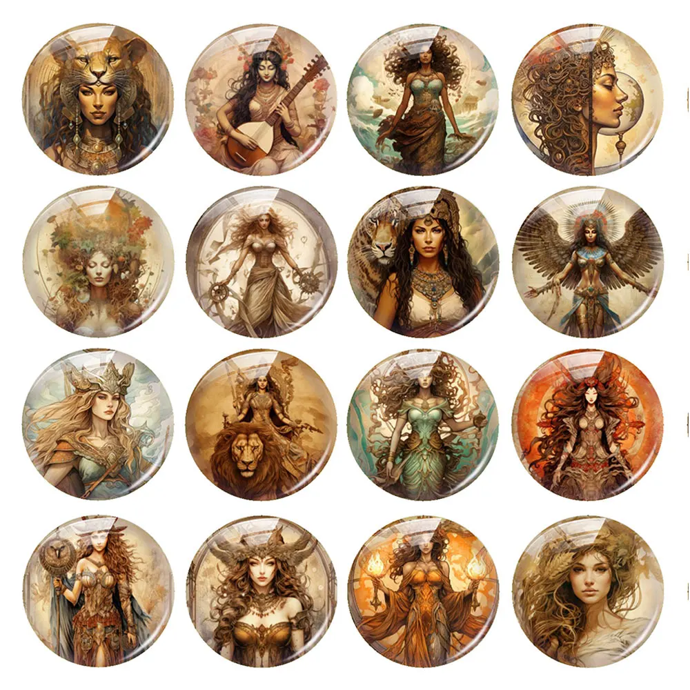 Random Mixed Round/Oval/Square Myth Goddess Retro Portrait Photo Glass Cabochon Flatback Demo Cameo For Diy Jewelry Making