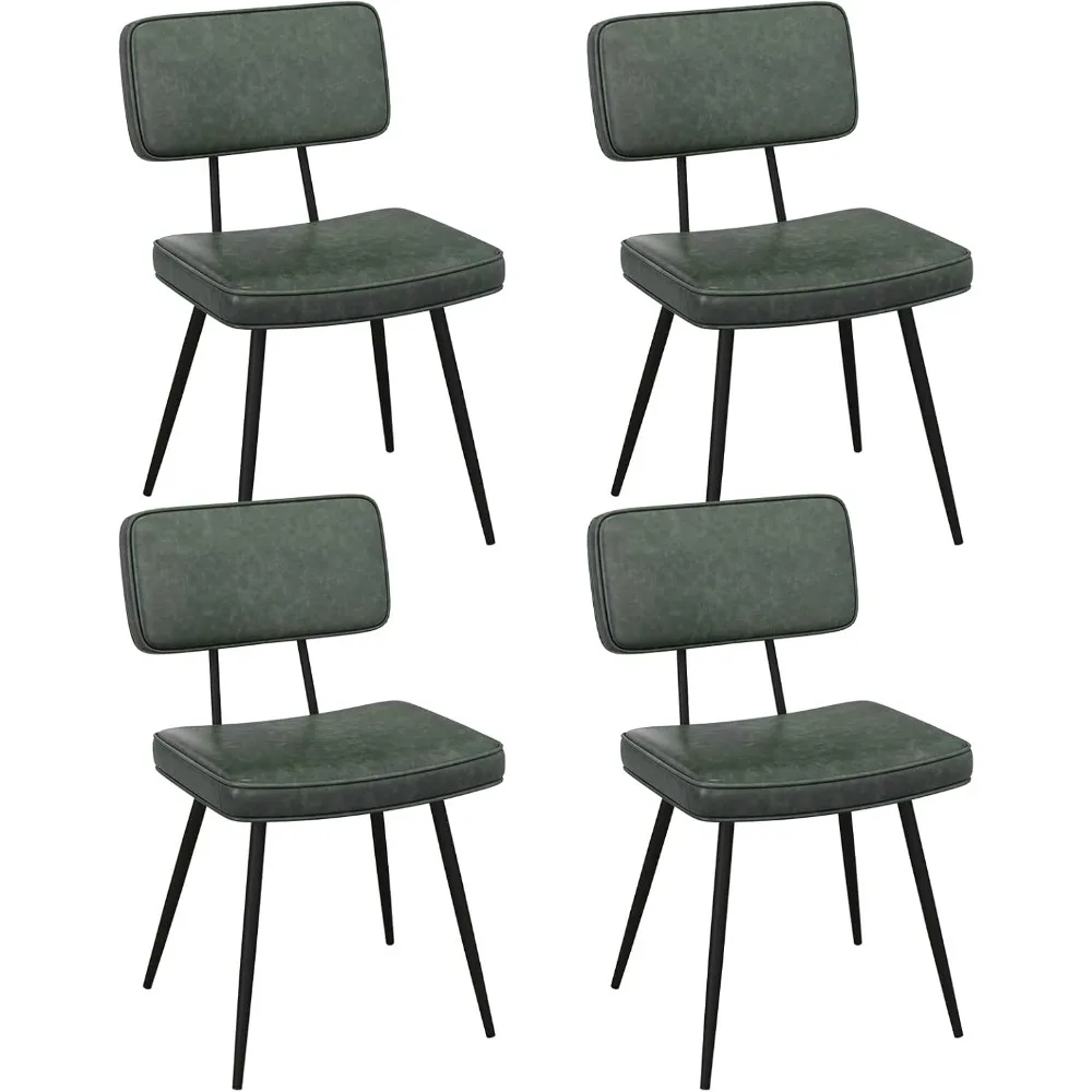 مجموعة من 4 كراسي لتناول الطعام من جلد البولي يوريثان مع مسند ظهر ومقعد مبطن، وكراسي مطبخ منجدة على أرجل معدنية، وسط القرن م