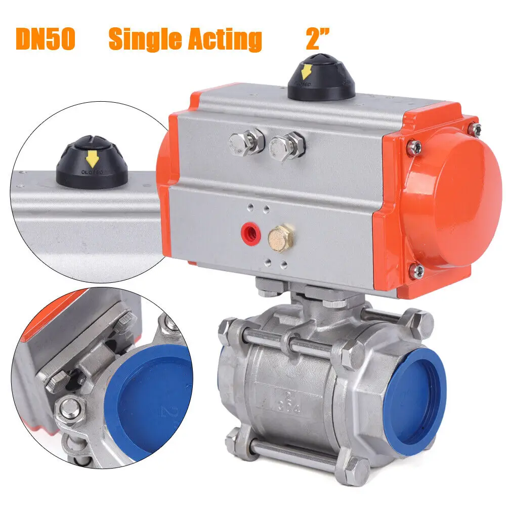 Pneumatic 2 Inch Air Actuated Stainless Ball Valve Single Acting Spring Return