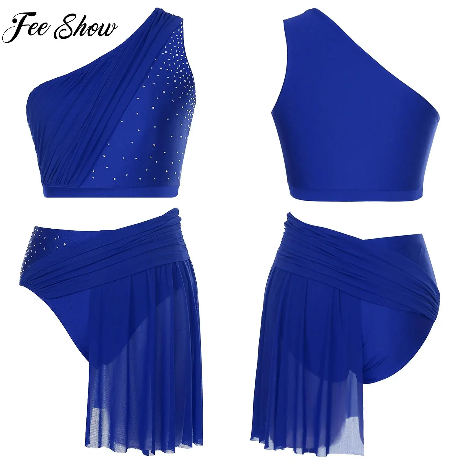 

Women's Modern Lyrical Dance Outfit Cha-cha Tango Latin Jazz Dancewear One Shoulder Rhinestones Outfits Stage Performance Set