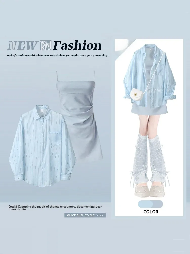 

Весенний женский комплект из двух предметов: свободная блузка с длинным рукавом и короткая юбка с высокой талией из тонкого материала для повседневной носки