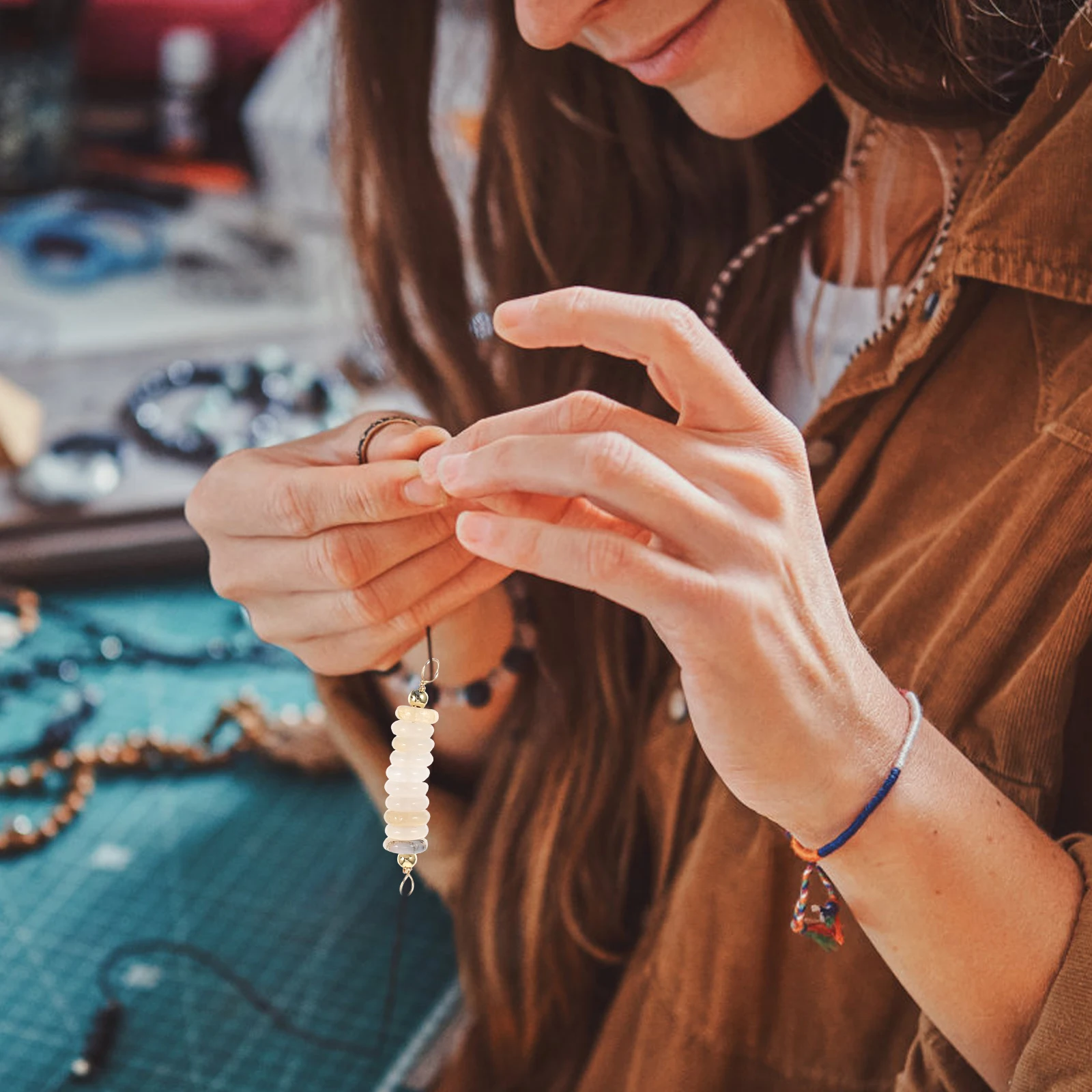 

2pcs Spacer Beads Strings Natural Stone Beaded For Bracelet Necklace Jewelry Making Craft Accessory Diy Copper Material Durable