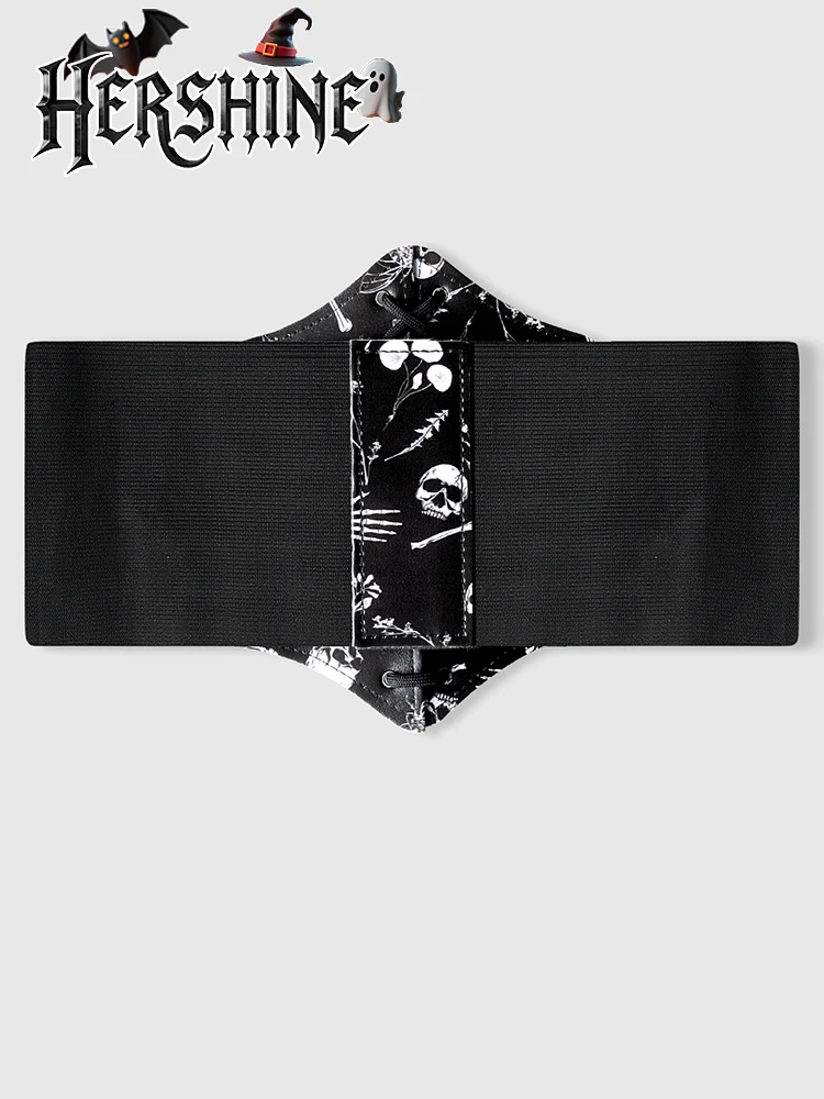 Y2K กระโหลกสีดำพิมพ์เอวฮาโลวีนสตรีแฟชั่นโกธิคดาร์กพังก์สไตล์ฮาโลวีนอุปกรณ์เสริมที่จำเป็น