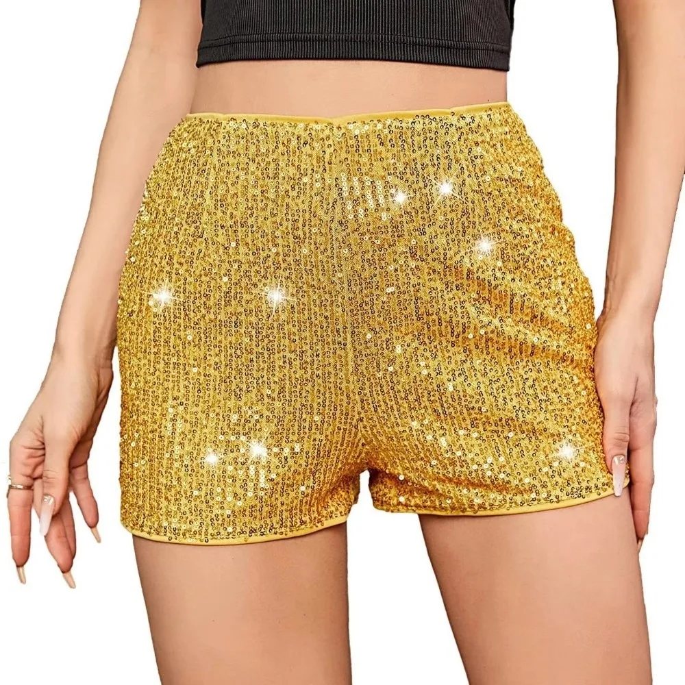 High Street Y2K Sequin Shorts Straight Cheerleading Team Hot Pants Stage Performance High Waist Sprots Shorts Daily