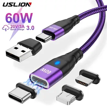 USLION 60W PD 快充線 USB-C 轉 Type-C Micro 磁吸線 3A USB 連接線 適用於 iPhone 13 Macbook 華為 三星 S22 8 最佳銷售 磁吸式 USB-C 連接線 - №2