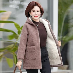 Winter Thick Fleece Single Breasted Lamb Fur 2024 New Women's Coat Hooded Lapel Pocket Imitation Fur Warm Casual Jacket Female