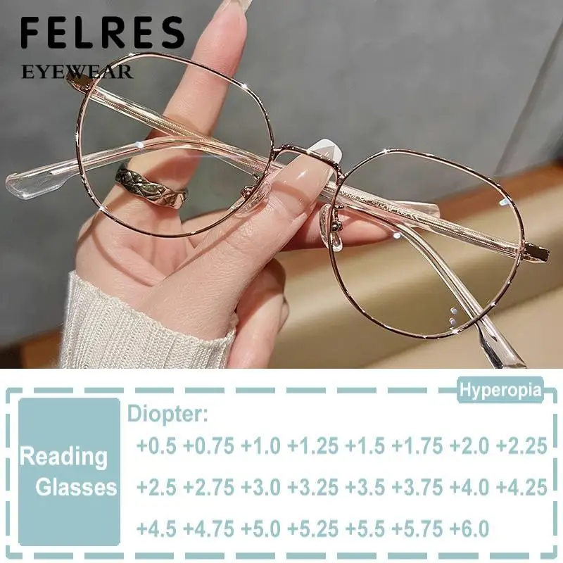 

New Luxury Metal Polygonal Eyeglass Frame Optical Reading Glasses For Women Anti Blue Light Prescription Presbyopia Glasses