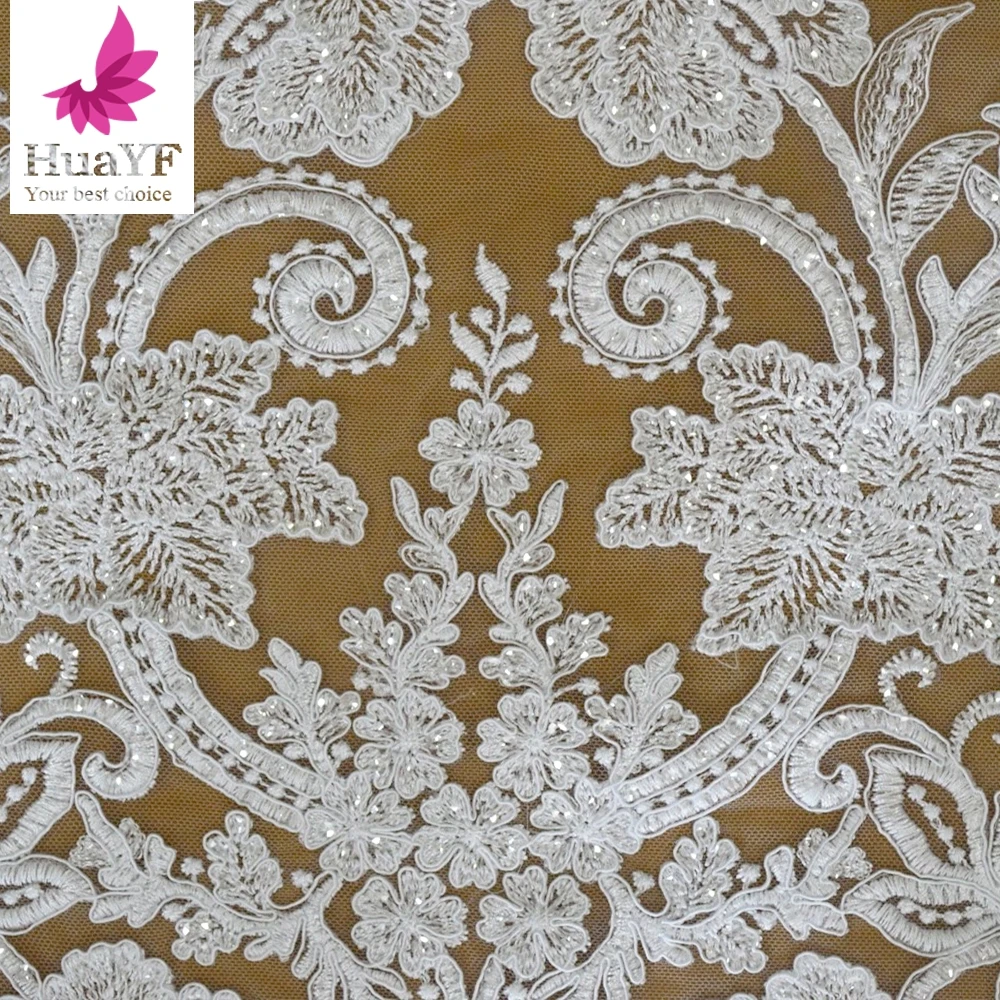 New French Pure WhiteSequined Lace Fabric 2023 High Quality Embroidery Flower Wedding Dress DIY Sewing Accessories HY1797-3