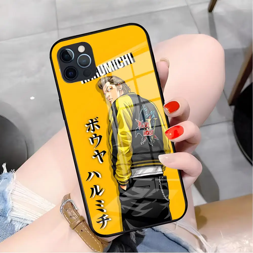 Чехол для телефона AMIME CROWS ZERO для iPhone 17 Pro Max 16 15 14 Pro Max 13 11 X Xs Xr 8 7Plus, стеклянная крышка