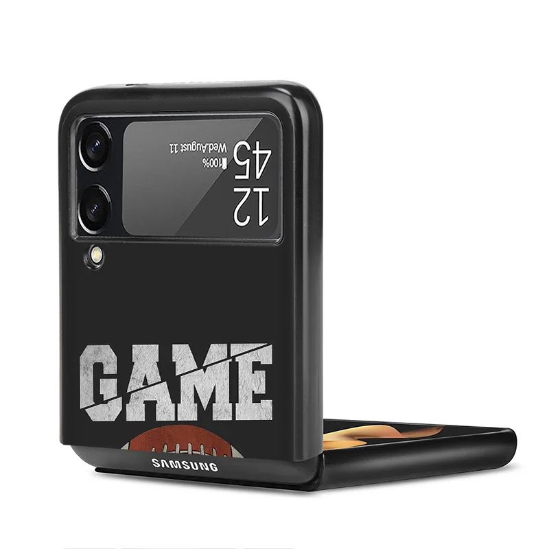 Black Matte Phone Case For Samsung Galaxy Z Flip6 Flip 6 5 4 3 Flip3 Flip4 Flip5 5G Tennis Girl God Rugby Hard Shell Cover