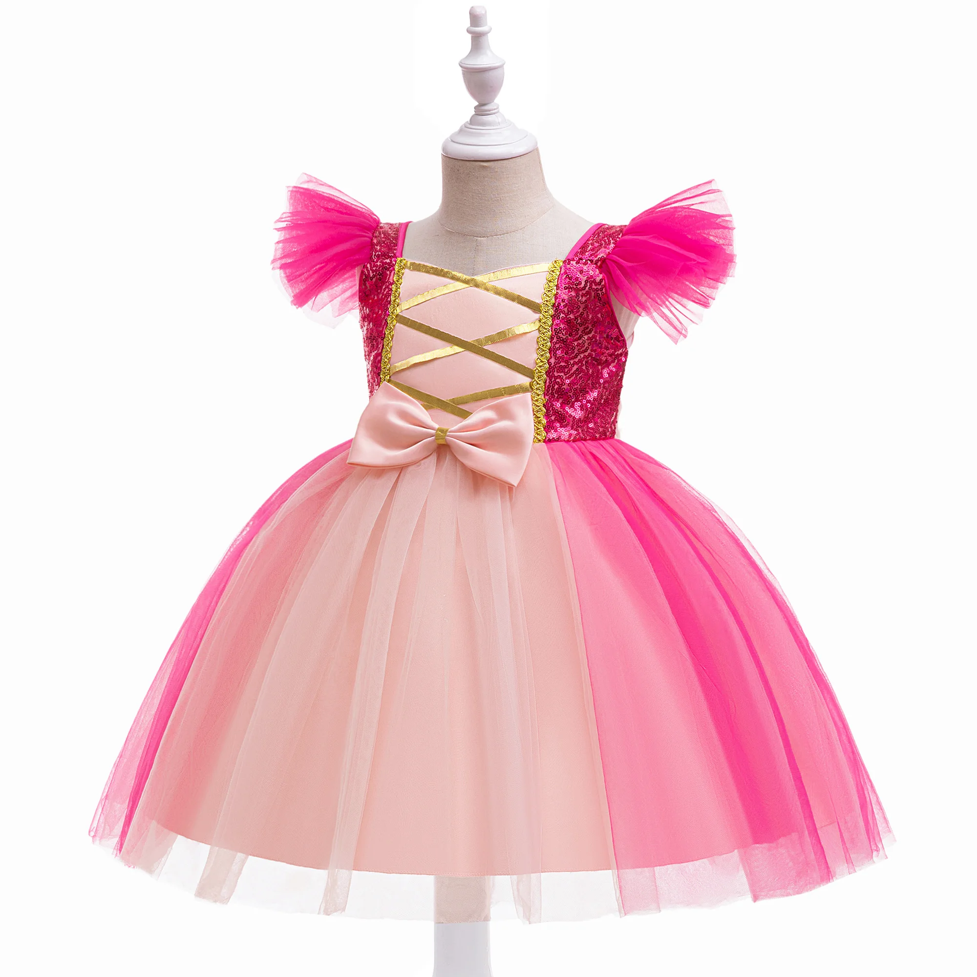 Aurora Sleeping Beauty Princess Girls Cosplay Costume Carnival Halloween Barbie Pink Birthday Princess Party Dress Kids Clothing